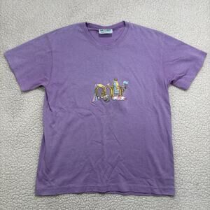 Vintage Golf Shirt Womens M Embroidered Golf Bag Balls Clubs Purple Pink Gold